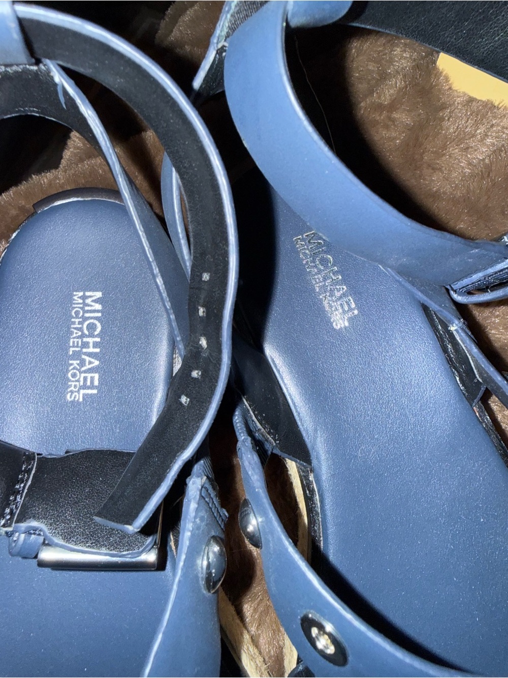 Michael Kors Navy Blue Studded Leather Sandals - Picture 2 of 6